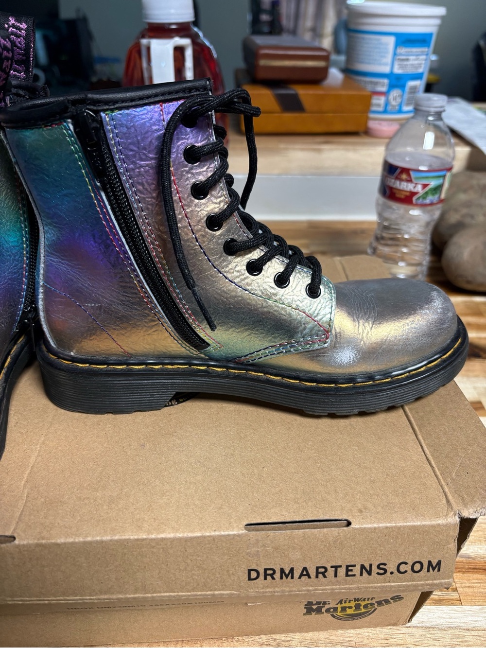 Dr. Martens Kids Iridescent Rainbow Crinkle Lace-Up Boots - Picture 3 of 15